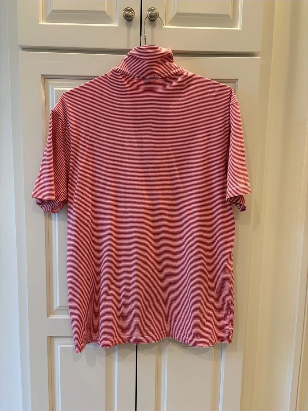 J. Crew Men’s Pink and White Thin-Striped Polo